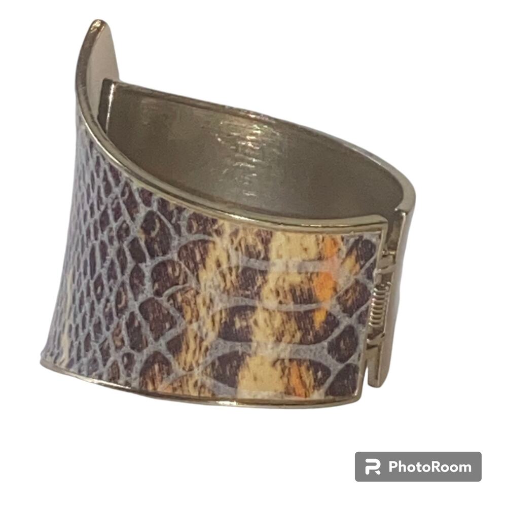Designer Style Costume Bracelet Hinged Metal Cuff Snake Detail Chunky Unique